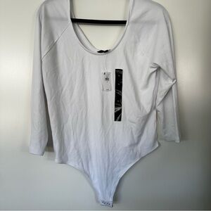 Banana Republic Bodysuit Ribbed Cotton White Quarter Sleeve Size XL NWT